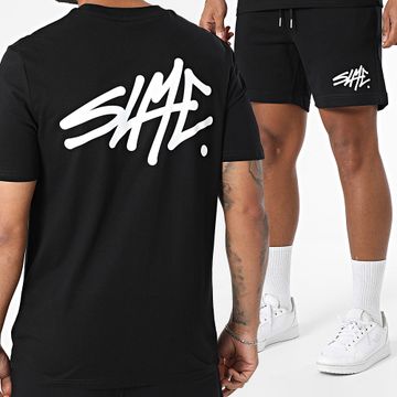Sale Môme Paris - SLME Conjunto de camiseta blanca negra y pantalón corto de jogging