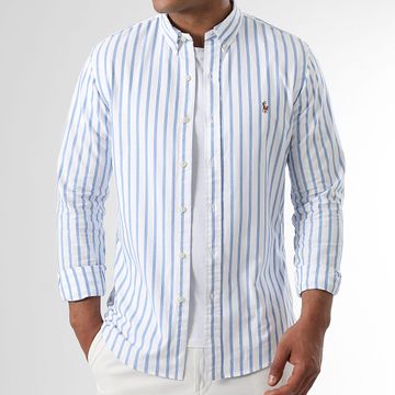 Polo Ralph Lauren - Camisa rayas manga larga Slim Fit Original Player Azul claro Blanco