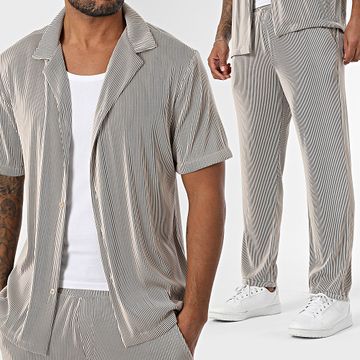 Uniplay - Conjunto de camisa de manga corta y pantalón de canalé 190 Beige Negro