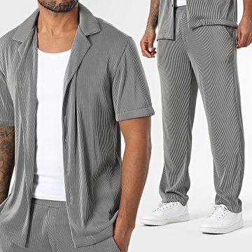 Uniplay - 190 Gris Negro Conjunto de camisa de manga corta y pantalón de canalé