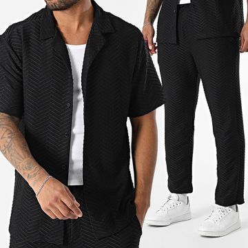 Uniplay - Conjunto de camisa de manga corta y pantalón texturizado 032 Negro