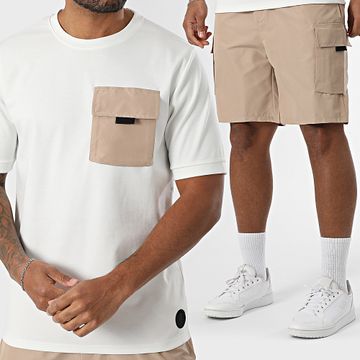 Zelys Paris - Iondi Conjunto de camiseta oversize beige con bolsillos y pantalón corto cargo