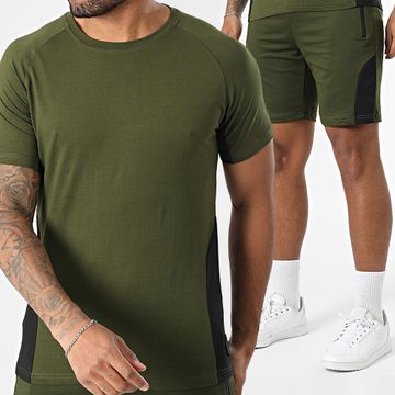 Zelys Paris - Conjunto de camiseta verde caqui y pantalón corto de jogging Orentin