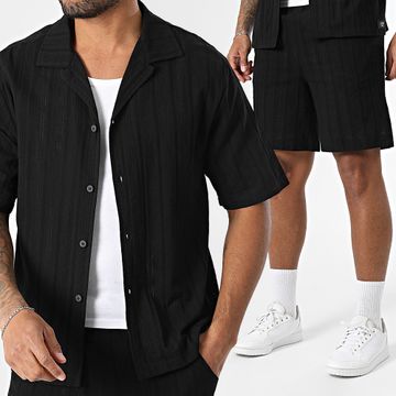 Zelys Paris - Odam Conjunto Negro De Camisa De Manga Corta Y Jogging Short A Rayas