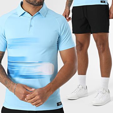 Zelys Paris - Conjunto Ael Polo Manga Corta Y Jogging Short Azul Claro Negro