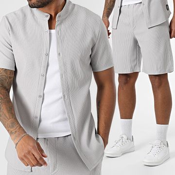 Zelys Paris - Conjunto de camiseta de manga corta y pantalón corto de punto elástico gris Revo