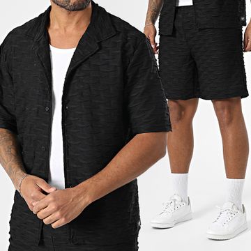 Zelys Paris - Conjunto de camisa de manga corta y pantalón corto Ace negro con textura