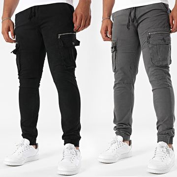 John H - Lote de 2 pantalones cargo 01 gris marengo negro