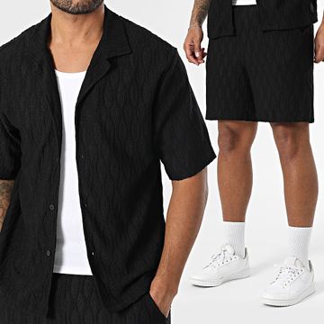 Zelys Paris - Esto Conjunto Negro De Camisa De Manga Corta Y Pantalón Corto Texturizado