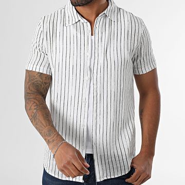Kymaxx - Camisa de rayas de manga corta 008 Blanco Verde Caqui