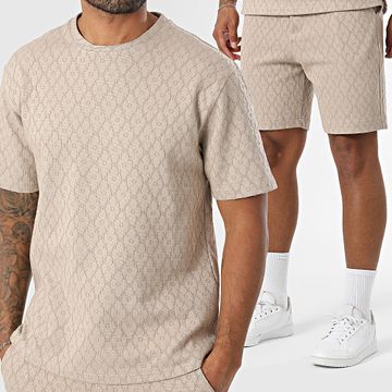 Mackten - 346 Conjunto de camiseta beige y pantalón corto de jogging