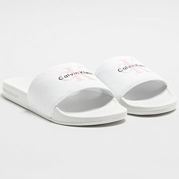 Calvin Klein - Sandalias de mujer Monogram Logo CK 1967 Blanco