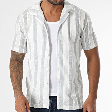 Classic Series - Camisa de rayas de manga corta 428 Blanco Azul claro