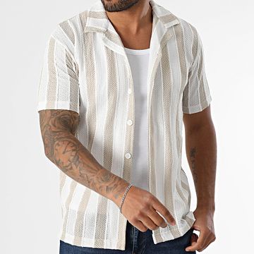 Classic Series - Camisa de rayas de manga corta 428 Blanco Beige