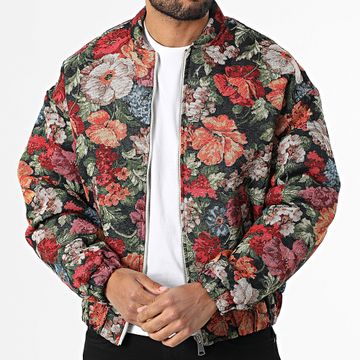 Frilivin - Chaqueta con cremallera Q51 Verde Rojo Naranja Floral