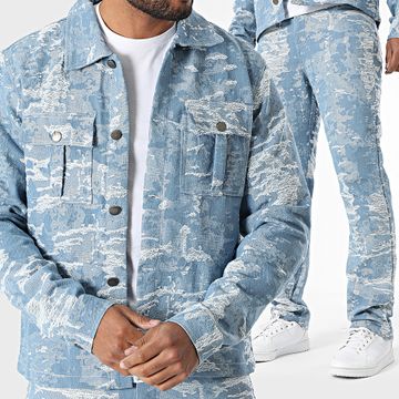 Frilivin - D01 Conjunto de vaquero azul y sobrecamisa vaquera regular fit