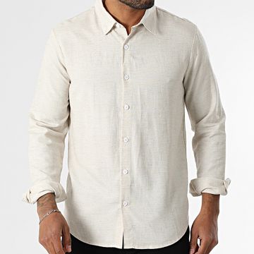 Frilivin - X65 Camisa Chiné Beige Manga Larga