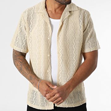 Frilivin - Camisa calada de manga corta T19 Beige