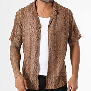 Frilivin - Camisa calada de manga corta T19 Marrón