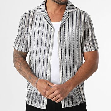 Frilivin - 169 Azul Marino Crudo Gris Camisa de Manga Corta a Rayas