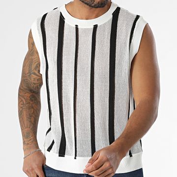 Frilivin - J08 Camiseta de tirantes a rayas blancas y negras