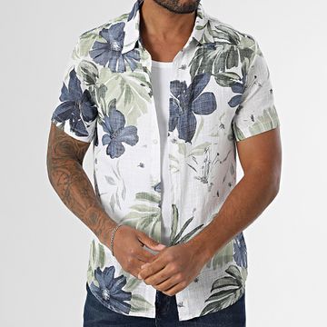 Kymaxx - Camisa Manga Corta 008 Blanco Azul Marino Floral
