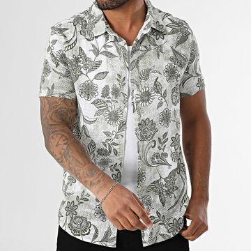 Kymaxx - Camisa Manga Corta 008 Blanco Verde Caqui Floral