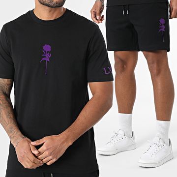 Luxury Lovers - Conjunto de camiseta y pantalón corto Violeta Negro Terciopelo Rosa