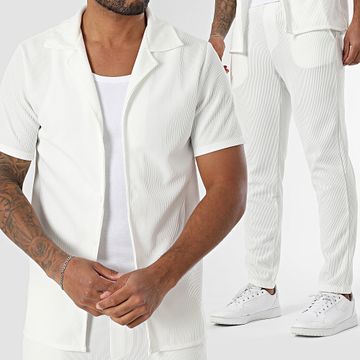 MTX - Conjunto de camisa de manga corta y pantalón de canalé 017 Beige claro