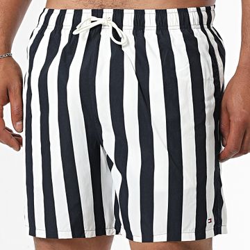 Tommy Hilfiger - Pantalones cortos de baño a rayas con cordón estampado mediano 3491 Negro Blanco