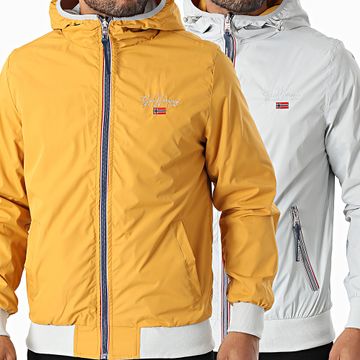 Geographical Norway - Chaqueta reversible con capucha y cremallera Gris claro Amarillo Mostaza