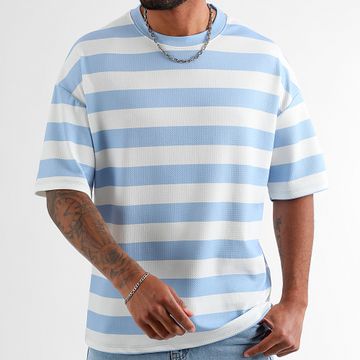 LBO - Tee Shirt Textured Large Stripes 2089 Blanco Azul Claro