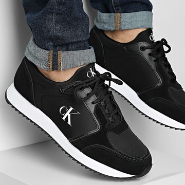 Calvin Klein - Zapatillas Retro Runner Sock Low Lace Up 1326 Negro Blanco Brillante