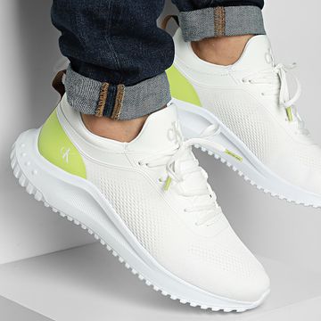 Calvin Klein - Eva Runner Tech Knit 1293 Blanco Brillante Lima Salvaje Goma Zapatillas