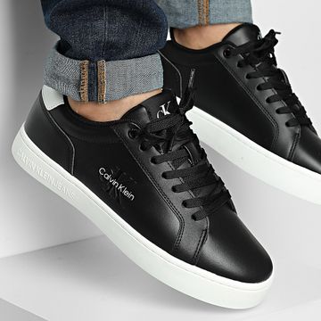 Calvin Klein - Zapatillas Classic Cupsole Mono Leather 1369 Negro Blanco Brillante