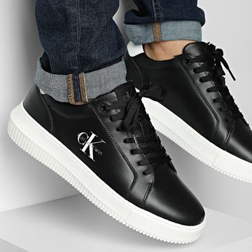 Calvin Klein - Baskets Chunky Cupsole Mono Leather 1317 Negro Blanco Brillante