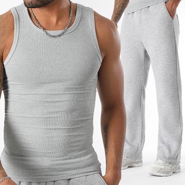 LBO - 1929 1357 Conjunto de camiseta de tirantes y pantalón de chándal gris jaspeado