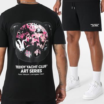 Teddy Yacht Club - Conjunto de camiseta rosa negra y pantalón corto para correr Art Series Head