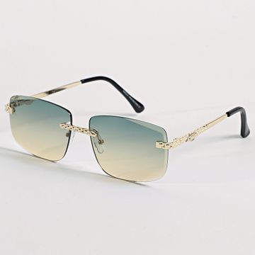 Frilivin - 814 Verde Amarillo Gradiente Dorado Gafas de sol