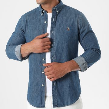 Polo Ralph Lauren - Camisa vaquera azul de manga larga Slim Oxford