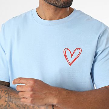 Luxury Lovers - Camiseta Oversize Grande Contorno Corazón Azul Claro Rojo