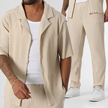Uniplay - Conjunto de camisa de manga corta y pantalón texturizado 158 Beige