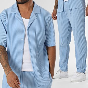 Uniplay - 158 Conjunto de camisa azul claro de manga corta y pantalón texturizado