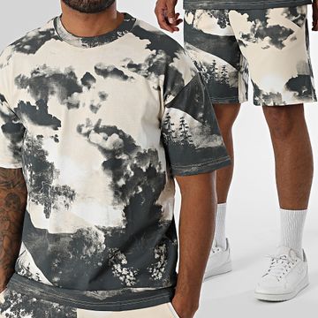 Ikao - Conjunto de camiseta y pantalón corto gris marengo beige 098