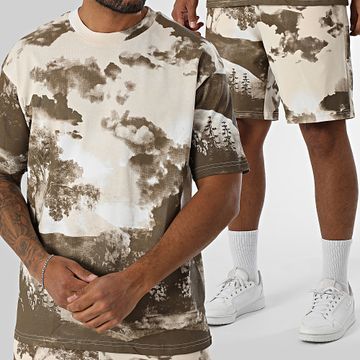 Ikao - Conjunto de camiseta y pantalón corto de jogging marrón beige 098