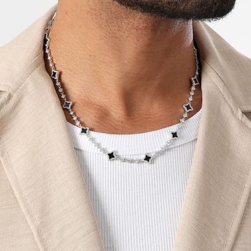Make It Shine - Collar Tenis Flor Strass Plata Negro