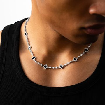 Make It Shine - Collar Tenis Flor Strass Plata Negro