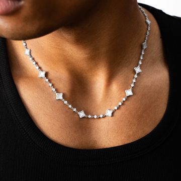 Make It Shine - Collar Tenis Flor Strass Plata Blanca