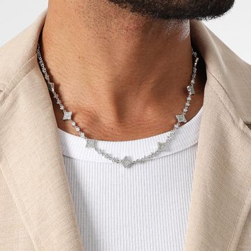 Make It Shine - Strass Flor brillante Tenis Collar de Plata