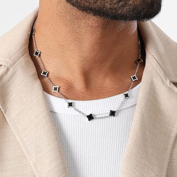 Make It Shine - Collar Flor Plata Negro